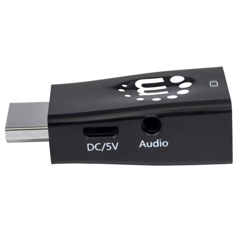 Manhattan HDMI uz VGA (ar audio) pārveidotājs, 1080p, vīrišķais uz sievišķo, mikro-USB strāvas ieejas ports papildu strāvai, ja nepieciešams, melns, trīs gadu garantija