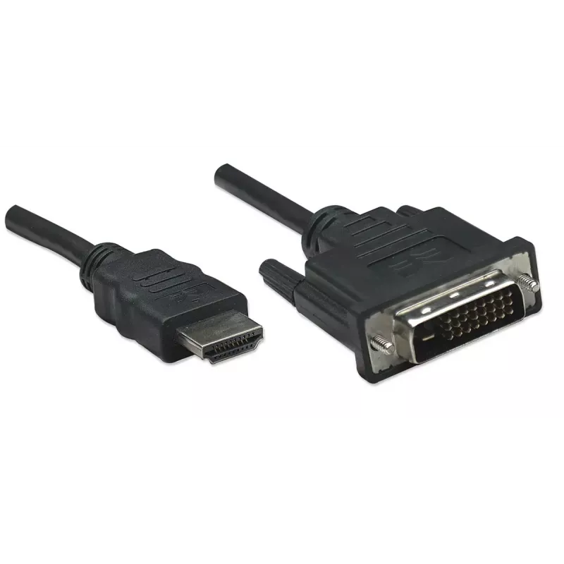 Manhattan HDMI uz DVI-D 24+1 kabelis, 1 m, vīrišķais-vīrišķais, melns, duālā saite, saderīgs ar DVD-D, mūža garantija, ekvivalents HDDVIMM1M