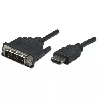 Manhattan HDMI uz DVI-D 24+1 kabelis, 1 m, vīrišķais-vīrišķais, melns, duālā saite, saderīgs ar DVD-D, mūža garantija, ekvivalents HDDVIMM1M