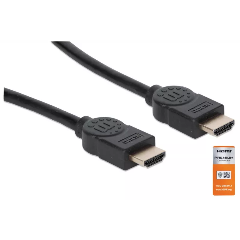 HDMI kabelis ar Ethernet Manhattan HDMM1MP 1m vīr. pret vīr. melns