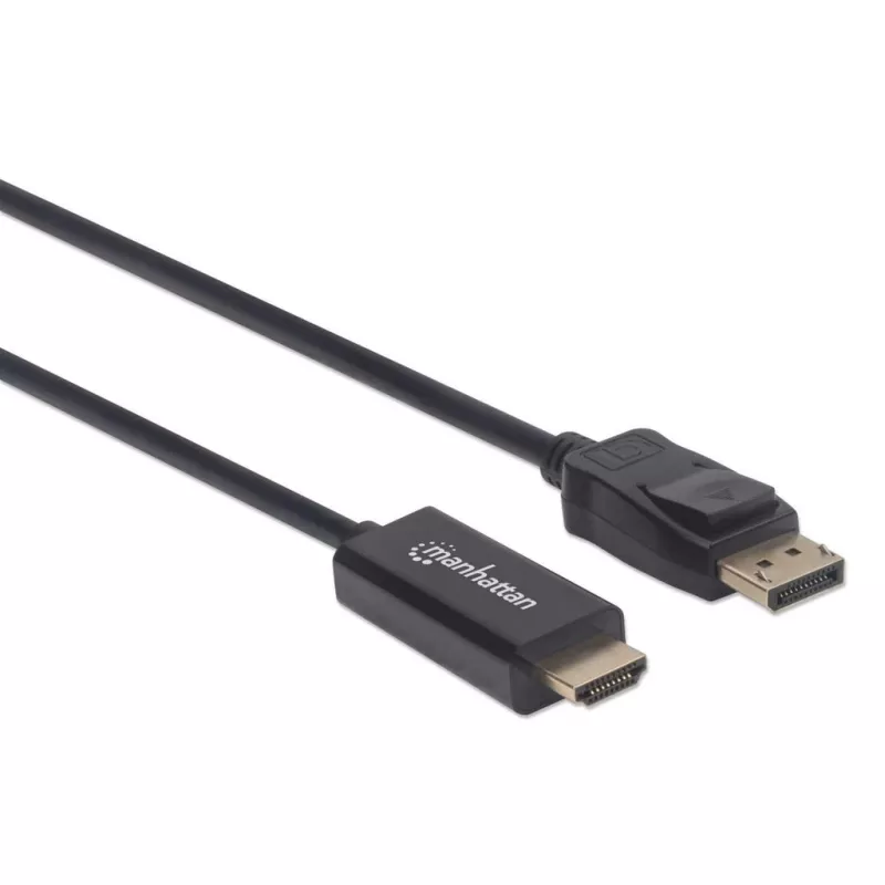 Manhattan DisplayPort 1.1 uz HDMI kabelis, 1080p@60Hz, 1m, vīrs pret vīru, DP ar fiksatoru, melns, nav divvirzienu, trīs gadu garantija