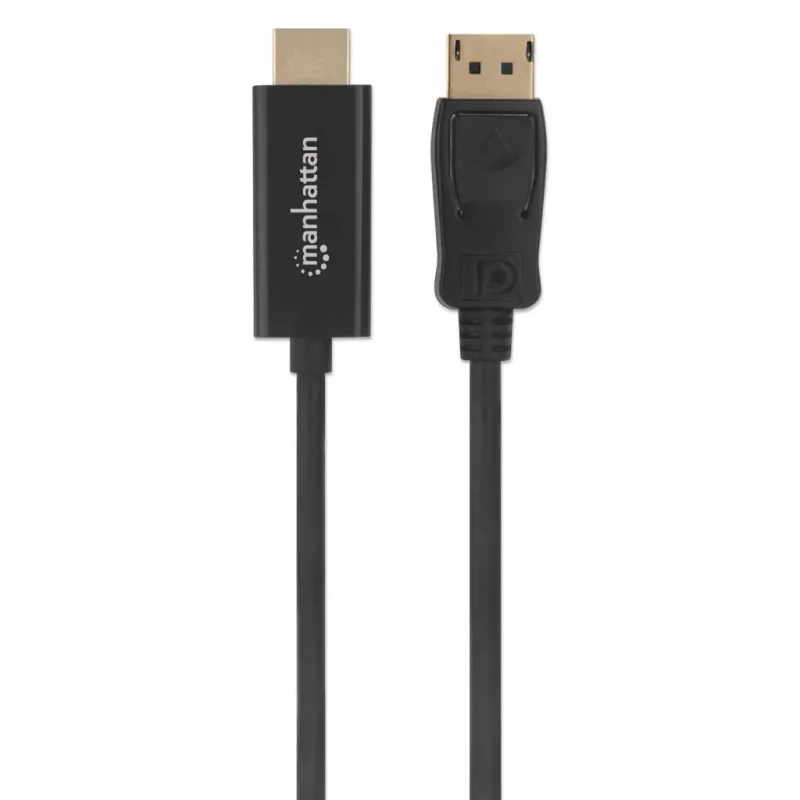 Manhattan DisplayPort 1.1 uz HDMI kabelis, 1080p@60Hz, 1m, vīrs pret vīru, DP ar fiksatoru, melns, nav divvirzienu, trīs gadu garantija