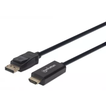 Manhattan DisplayPort 1.1 uz HDMI kabelis, 1080p@60Hz, 1,8 m, vīrietis–vīrietis, DP ar fiksatoru, melns, nav divvirzienu, trīs gadu garantija
