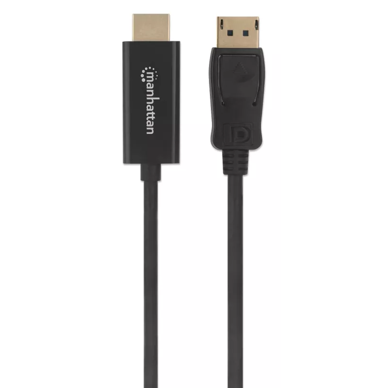 Manhattan DisplayPort 1.1 uz HDMI kabelis, 1080p@60Hz, 1,8 m, vīrietis–vīrietis, DP ar fiksatoru, melns, nav divvirzienu, trīs gadu garantija