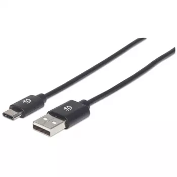 Manhattan USB-C uz USB-A kabelis, 2m, vīr. pret vīr., melns, 480 Mbit/s (USB 2.0), Hi-Speed USB, mūža garantija, ekvivalents USB2AC2M