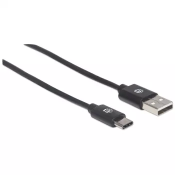 Manhattan USB-C uz USB-A kabelis, 2m, vīr. pret vīr., melns, 480 Mbit/s (USB 2.0), Hi-Speed USB, mūža garantija, ekvivalents USB2AC2M