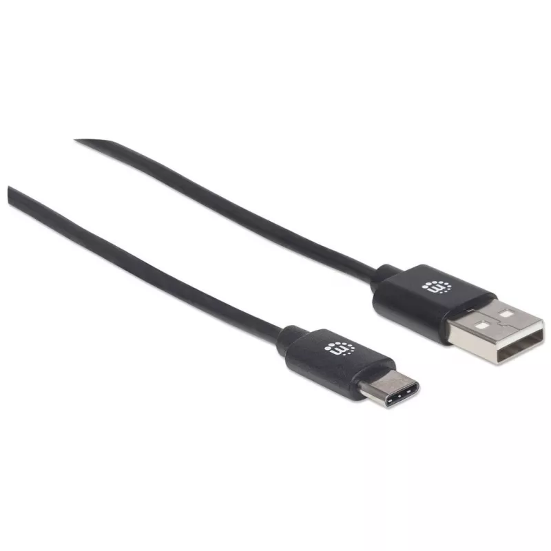 Manhattan USB-C uz USB-A kabelis, 2m, vīr. pret vīr., melns, 480 Mbit/s (USB 2.0), Hi-Speed USB, mūža garantija, ekvivalents USB2AC2M