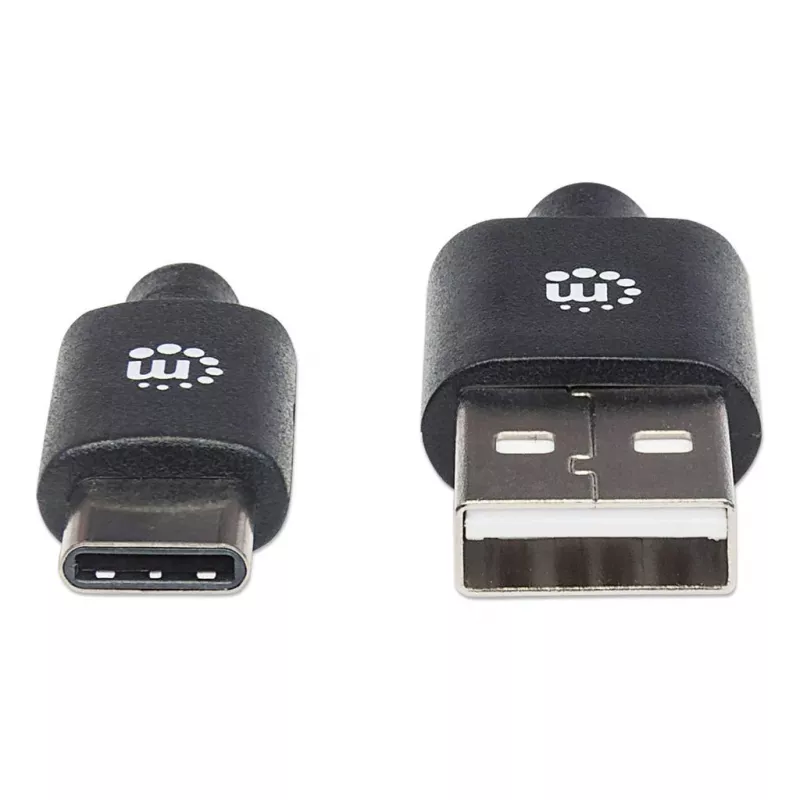 Manhattan USB-C uz USB-A kabelis, 2m, vīr. pret vīr., melns, 480 Mbit/s (USB 2.0), Hi-Speed USB, mūža garantija, ekvivalents USB2AC2M