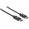 Manhattan USB-C uz USB-C kabelis, 2 m, vīrietis–vīrietis, melns, 480 Mb/s (USB 2.0), 3A, ātrgaitas USB, mūža garantija, ekvivalents USB2CC2M