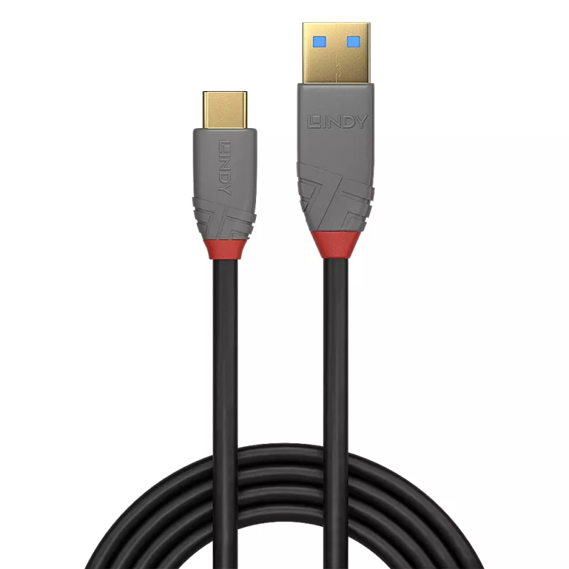 Lindy 1 m USB 3.2 Type A uz C kabelis, 10 Gbps, 5 A, PD, Anthra Line