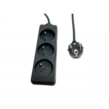 Strāvas pagarinātājs MicroConnect MC-PS030150FRB — franču tipa, 3 ligzdu, ar pārsprieguma aizsardzību