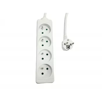 Strāvas sadalītājs MicroConnect MC-PS040300FRW — 4-vietīgs franču tipa, bez pārsprieguma aizsardzības, elektrotīkla sadalei