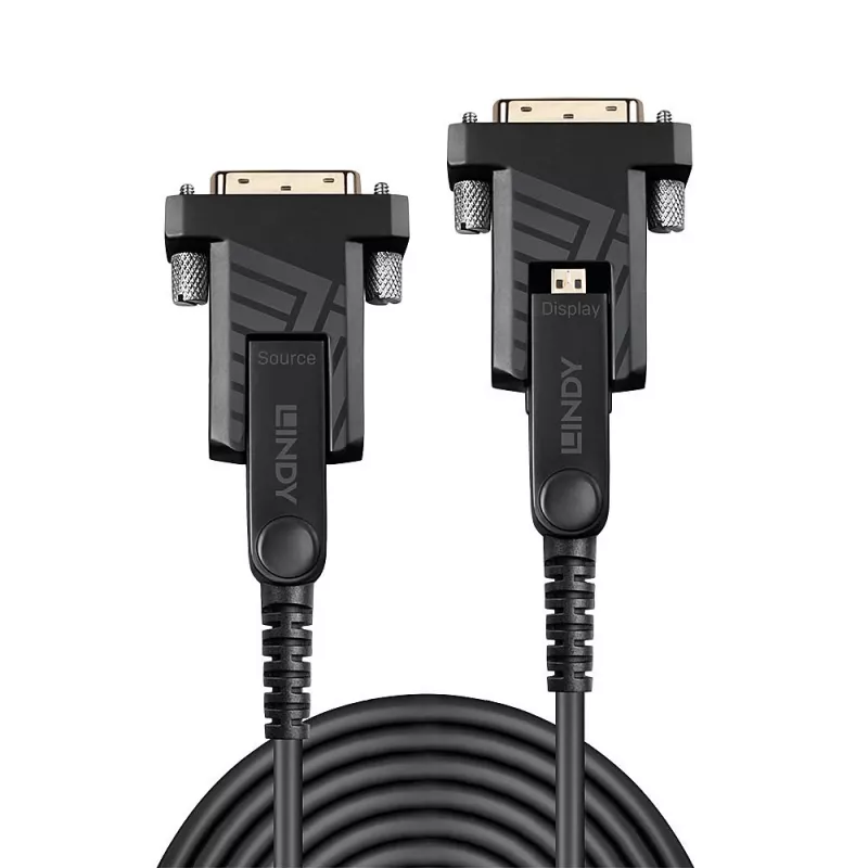 Lindy 70m optiskās šķiedras hibrīda Micro-HDMI 18G kabelis ar noņemamiem HDMI un DVI savienotājiem