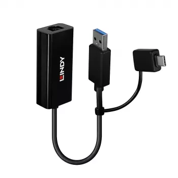 Lindy USB 3.2 Gen 1 Gigabit Ethernet pārveidotājs ar vadu USB savienojumu, Ethernet, 5000 Mbit/s, melns