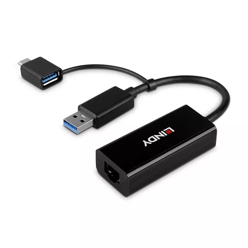 Lindy USB 3.2 Gen 1 Gigabit Ethernet pārveidotājs ar vadu USB savienojumu, Ethernet, 5000 Mbit/s, melns