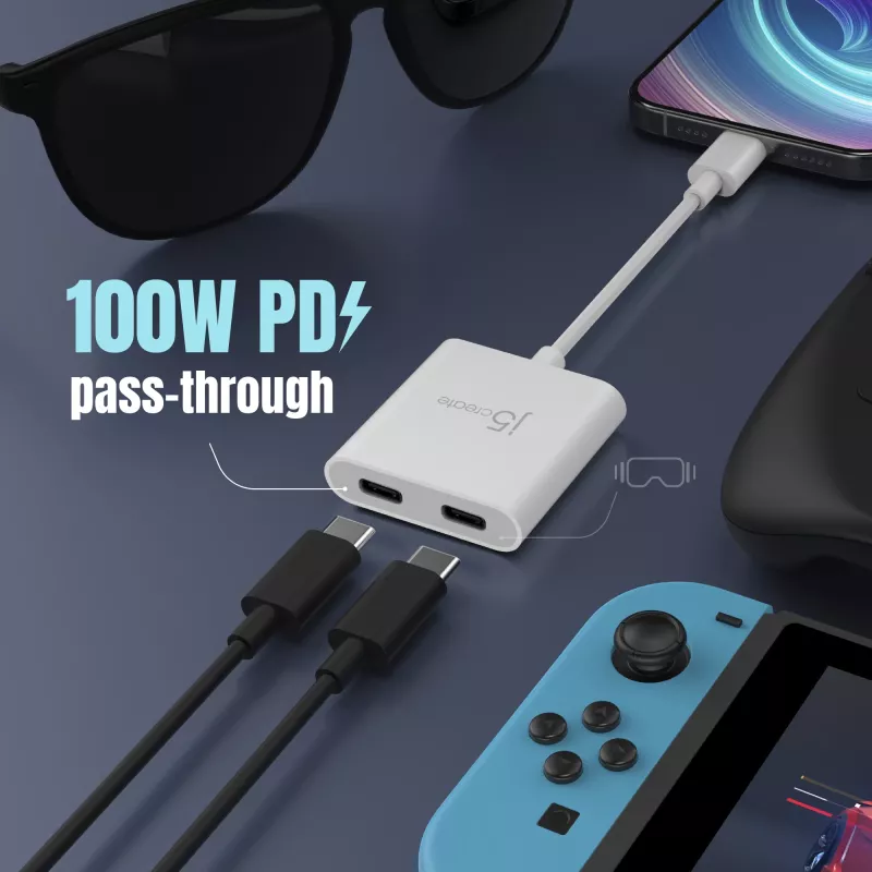 USB-C uz diviem USB-C adapteris j5create JCA164-N 3840x2160 240Hz