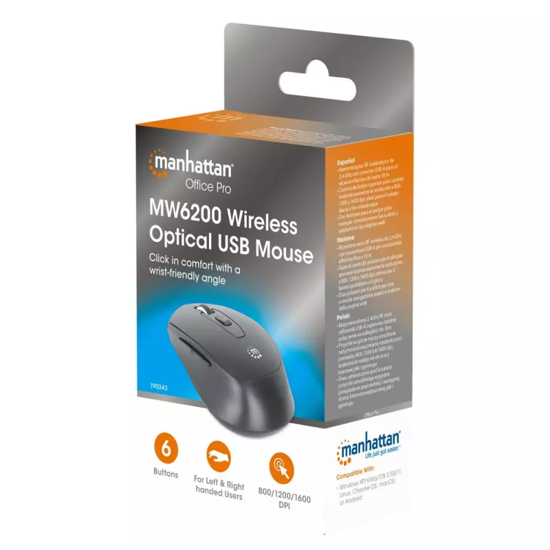 Manhattan MW6200 bezvadu pele, USB-A nano uztvērējs, melna