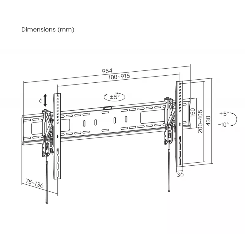 Manhattan TV & Monitor Mount Anti Theft Wall Tilt 43-100 Melns VESA 200x200 līdz 800x400mm Max 75kg