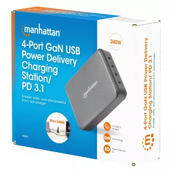 Lādētājs Manhattan ar četriem USB-C PD portiem, 140 W uz portu, 240 W kopā