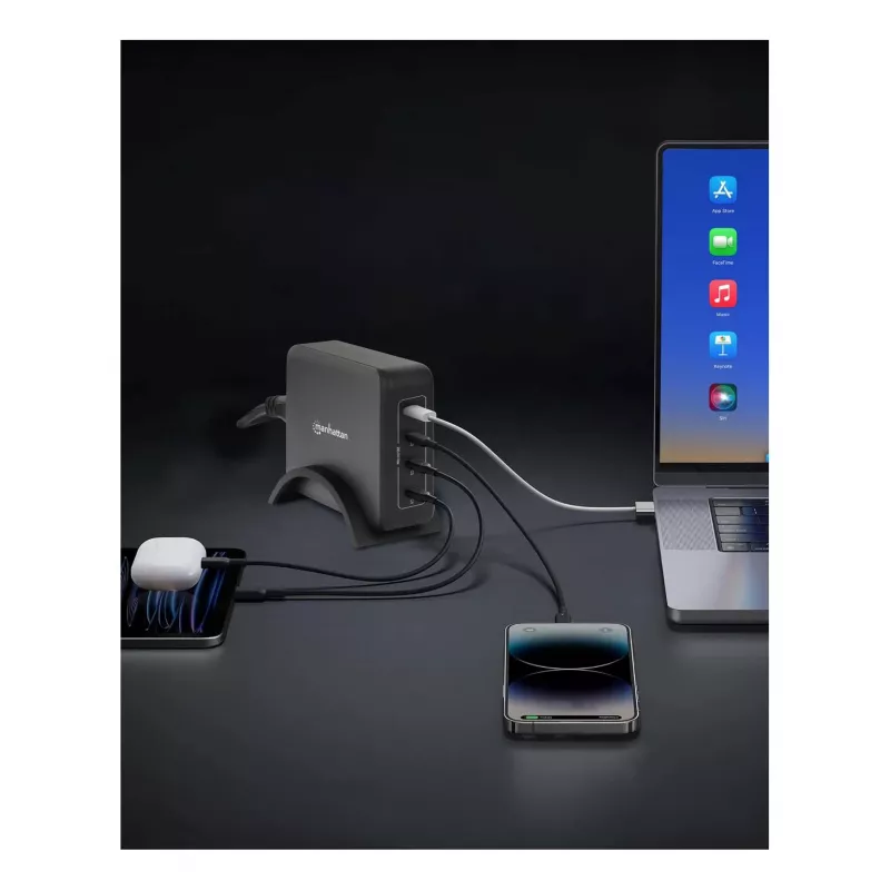 Lādētājs Manhattan ar četriem USB-C PD portiem, 140 W uz portu, 240 W kopā