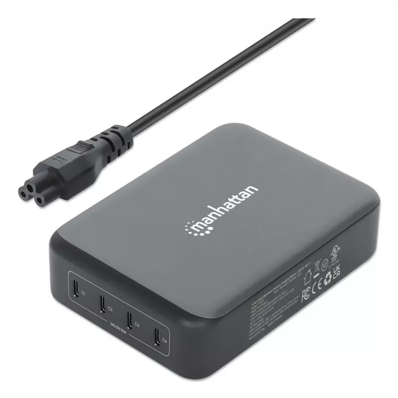 Lādētājs Manhattan ar četriem USB-C PD portiem, 140 W uz portu, 240 W kopā