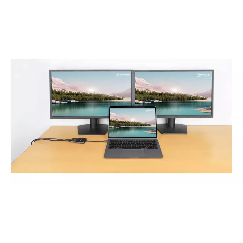Daudzportu adapteris Manhattan 154321 USB Type-C uz 2 HDMI USB-A Power Delivery 100W