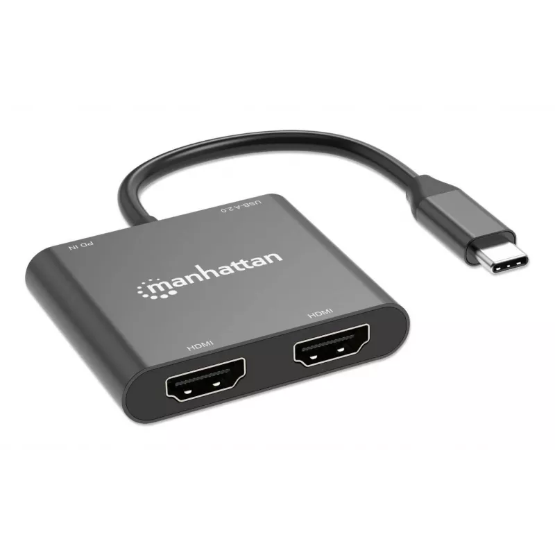 Daudzportu adapteris Manhattan 154321 USB Type-C uz 2 HDMI USB-A Power Delivery 100W