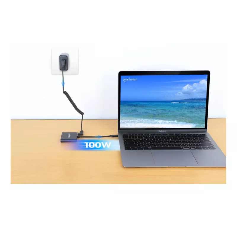 Daudzportu adapteris Manhattan 154321 USB Type-C uz 2 HDMI USB-A Power Delivery 100W