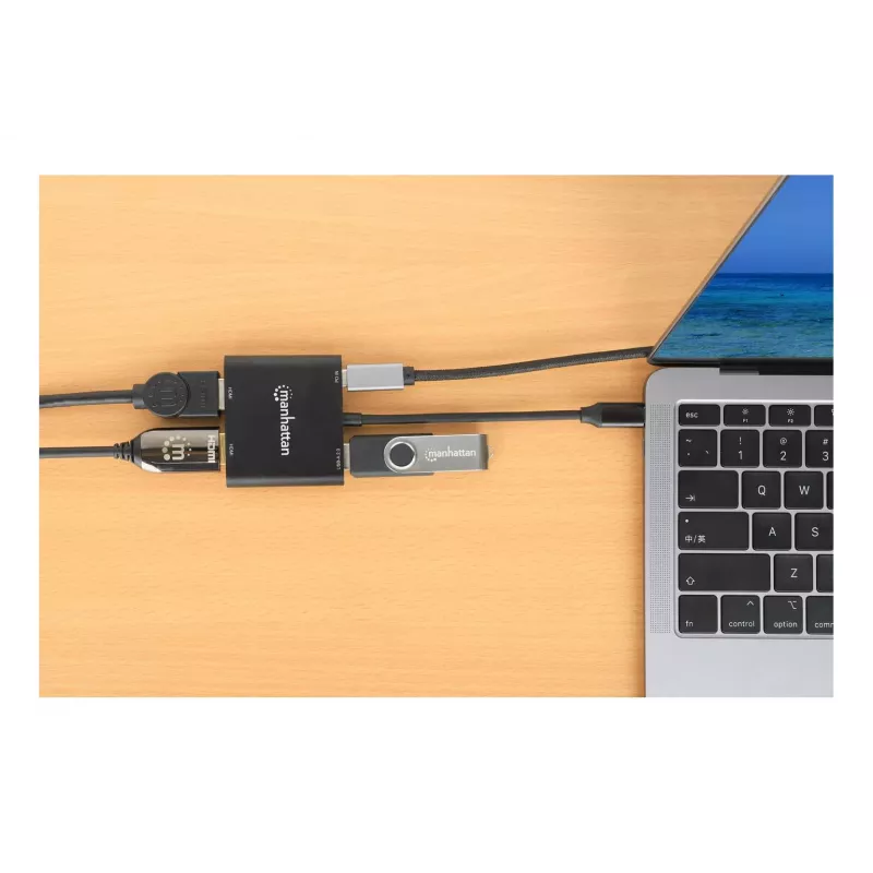 Daudzportu adapteris Manhattan 154321 USB Type-C uz 2 HDMI USB-A Power Delivery 100W