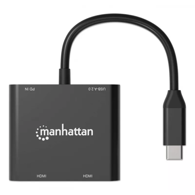 Daudzportu adapteris Manhattan 154321 USB Type-C uz 2 HDMI USB-A Power Delivery 100W