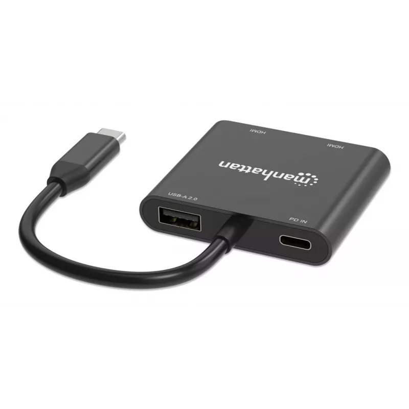 Daudzportu adapteris Manhattan 154321 USB Type-C uz 2 HDMI USB-A Power Delivery 100W