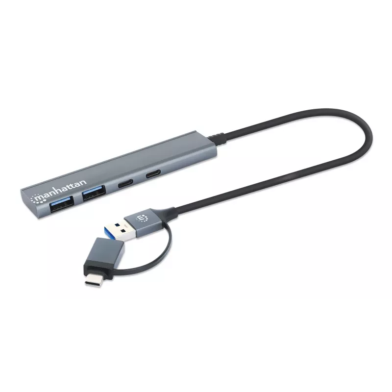 USB-C un USB-A kombinētais doks/cents Manhattan 4 porti 5 Gb/s alumīnija