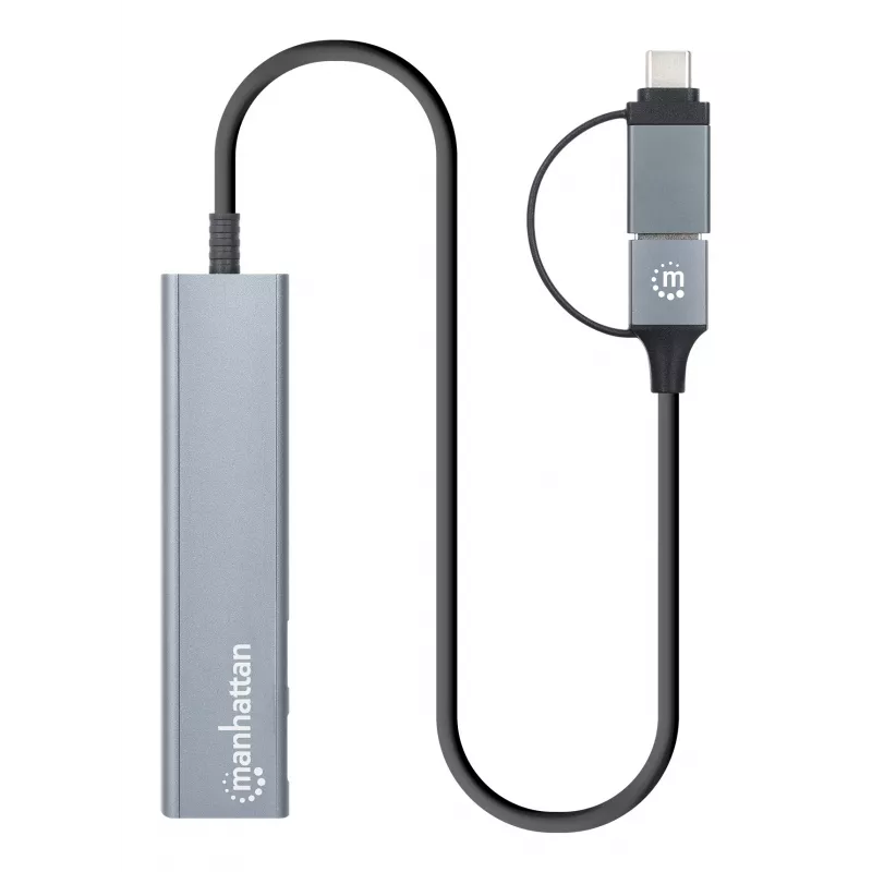 USB-C un USB-A kombinētais doks/cents Manhattan 4 porti 5 Gb/s alumīnija