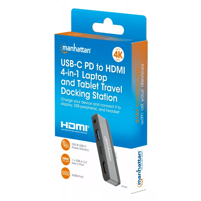 USB-C ceļojumu dokstacija Manhattan 190404 4 porti HDMI USB-A USB-C 3,5 mm