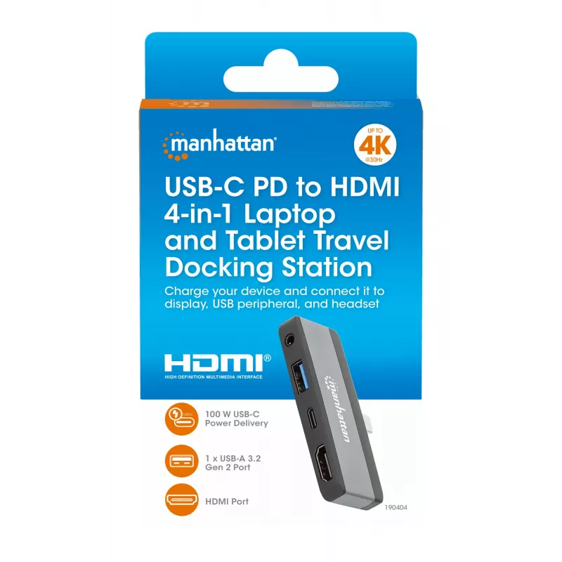 USB-C ceļojumu dokstacija Manhattan 190404 4 porti HDMI USB-A USB-C 3,5 mm