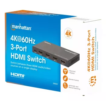 HDMI slēdzis 3x1 MANHATTAN 18G automātisks manuāls IR tālvadības pults melns