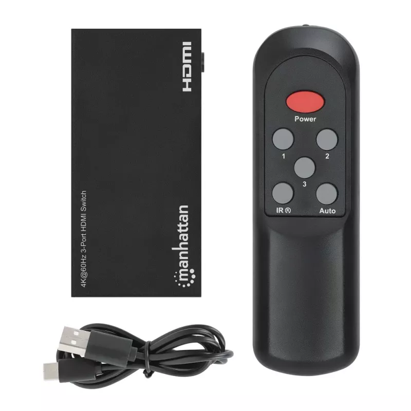 HDMI slēdzis 3x1 MANHATTAN 18G automātisks manuāls IR tālvadības pults melns