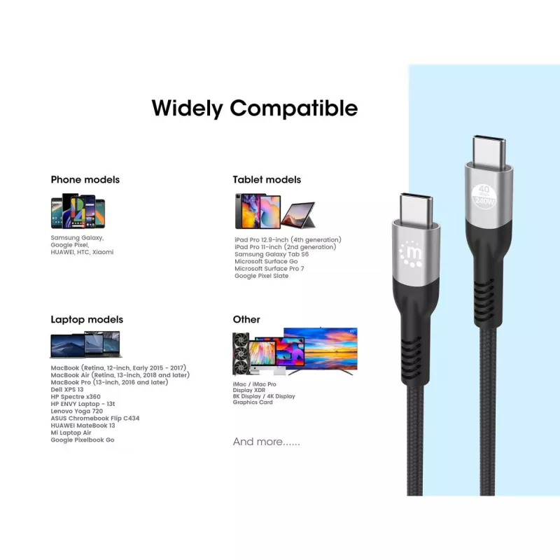 USB-C vīriešu uz USB-C vīriešu kabelis Manhattan 2m USB4 Gen 3x2 8K 60Hz