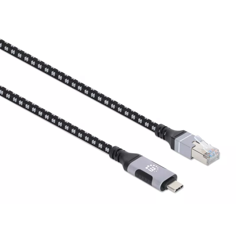 Manhattan USB-C uz Gigabit tīkla Ethernet RJ45 kabelis 2 m melns/sudraba