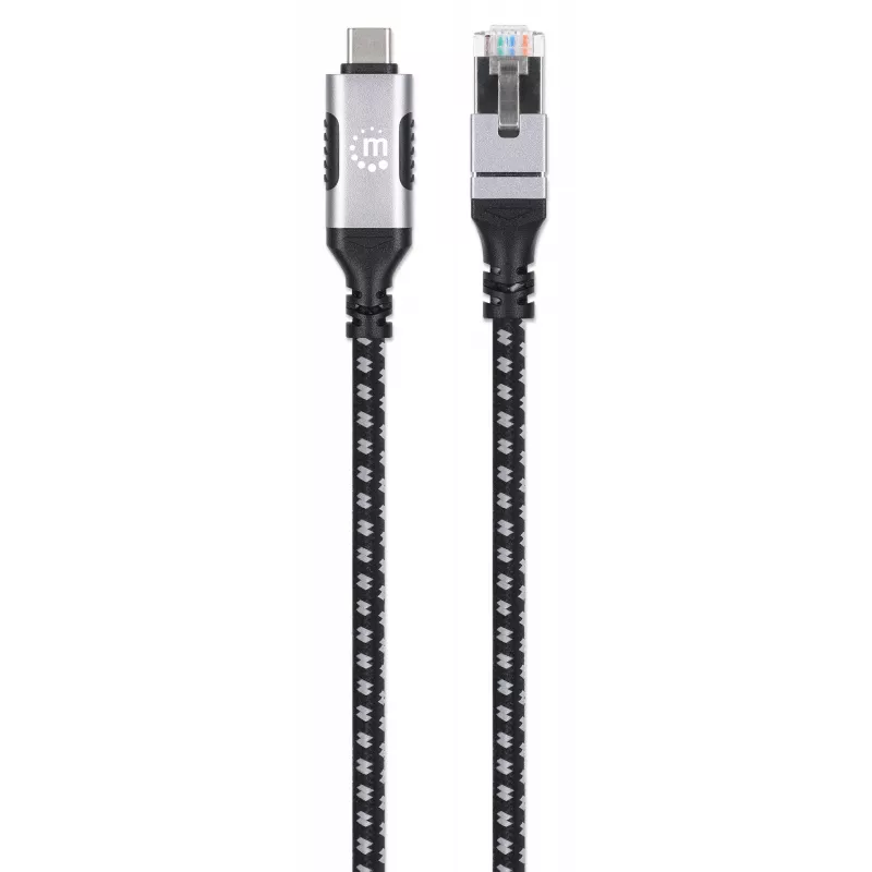 Manhattan USB-C uz Gigabit tīkla Ethernet RJ45 kabelis 2 m melns/sudraba