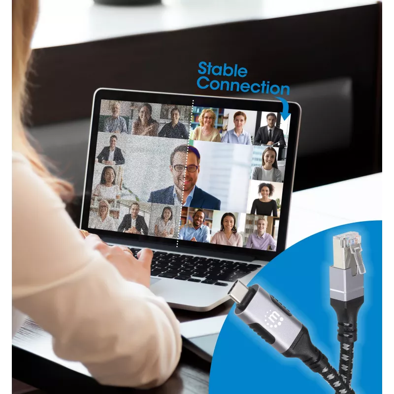Manhattan USB-C uz Gigabit tīkla Ethernet RJ45 kabelis 2 m melns/sudraba
