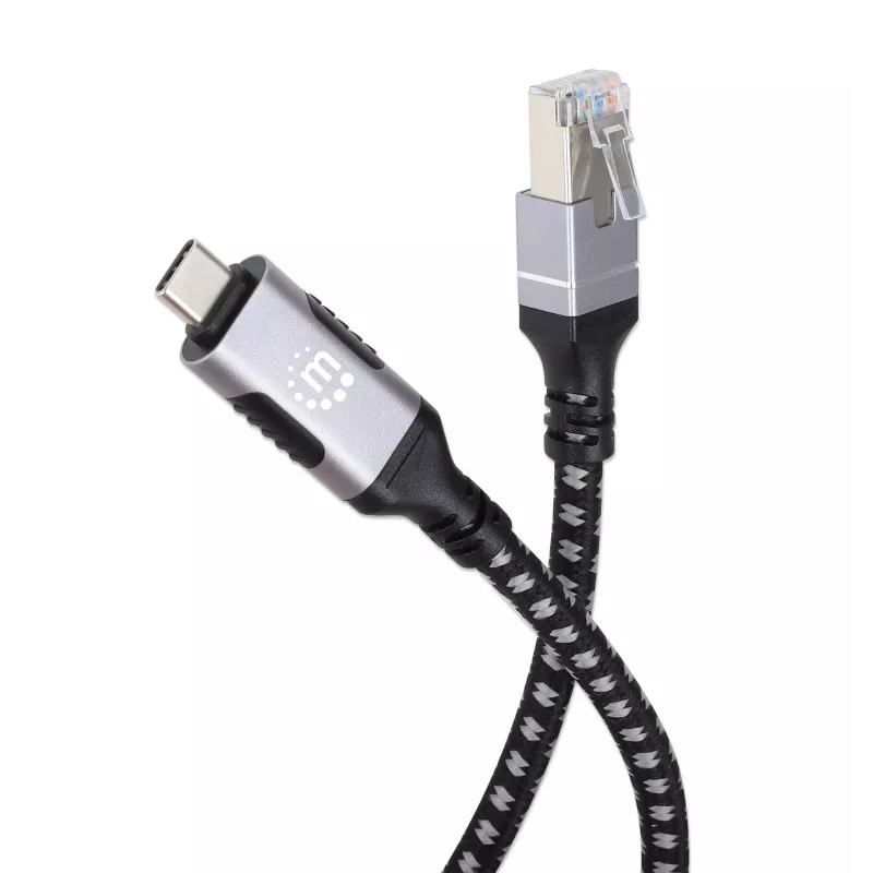 Manhattan USB-C uz Gigabit tīkla Ethernet RJ45 kabelis 2 m melns/sudraba
