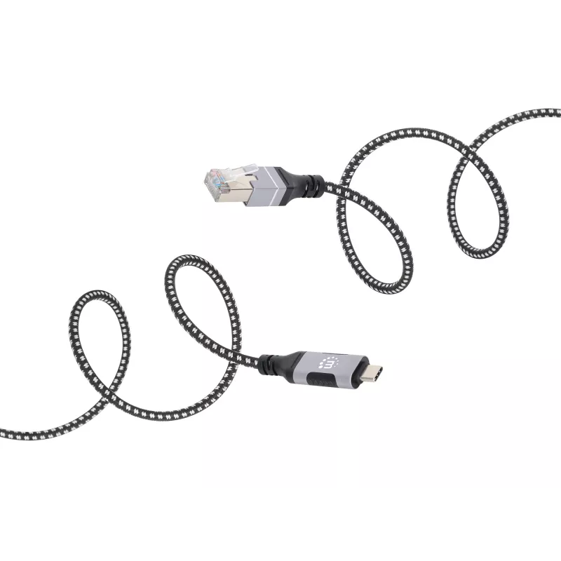 Manhattan USB-C uz Gigabit tīkla Ethernet RJ45 kabelis 2 m melns/sudraba