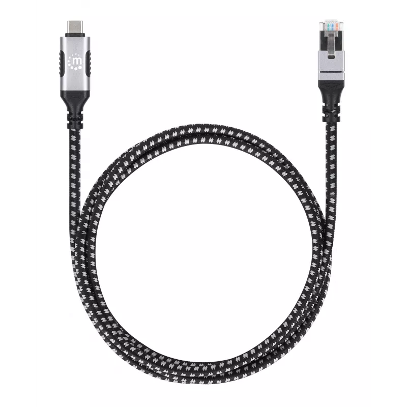 Manhattan USB-C uz Gigabit tīkla Ethernet RJ45 kabelis 2 m melns/sudraba
