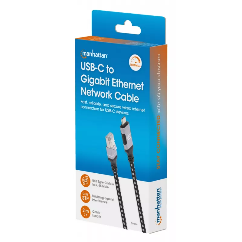 Manhattan USB-C uz Gigabit tīkla Ethernet RJ45 kabelis 2 m melns/sudraba