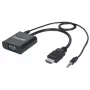 Manhattan HDMI uz VGA (ar audio) pārveidotāja kabelis, 1080p, 30 cm, vītne pret sievišķo, Micro-USB barošanas pieslēgvieta papildu strāvai, ja nepieciešams, melns, trīs gadu garantija