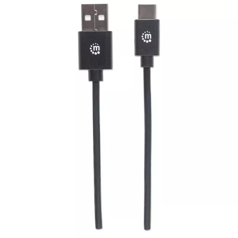 Manhattan USB-C uz USB-A kabelis, 1 m, vīrišķais uz vīrišķo, melns, 480 Mbps (USB 2.0), Hi-Speed USB, mūža garantija, ekvivalents USB2AC1M