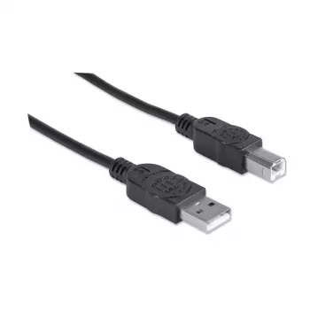 Manhattan USB-A–USB-B kabelis, 5 m, vīr.–vīr., 480 Mbps (USB 2.0), Hi-Speed USB, melns, mūža garantija, ekvivalents USB2HAB5M.