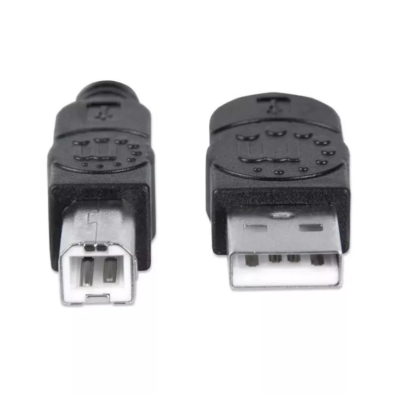 Manhattan USB-A–USB-B kabelis, 5 m, vīr.–vīr., 480 Mbps (USB 2.0), Hi-Speed USB, melns, mūža garantija, ekvivalents USB2HAB5M.