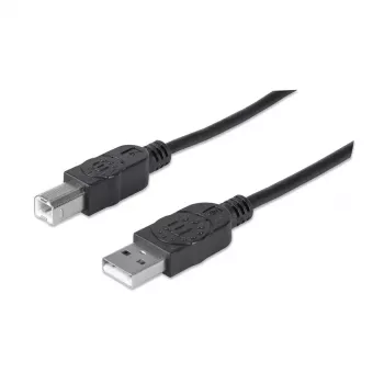 Manhattan USB-A–USB-B kabelis, 5 m, vīr.–vīr., 480 Mbps (USB 2.0), Hi-Speed USB, melns, mūža garantija, ekvivalents USB2HAB5M.